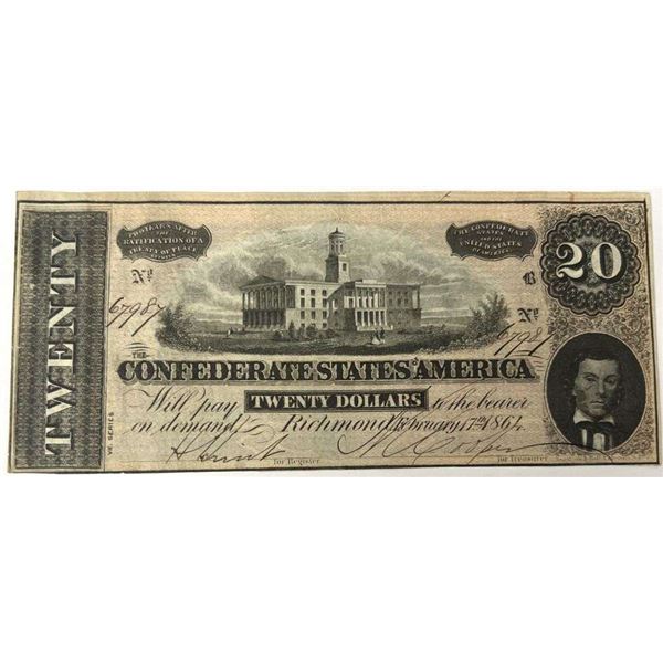 1864 Confederate States Of America $20 Richmond Note