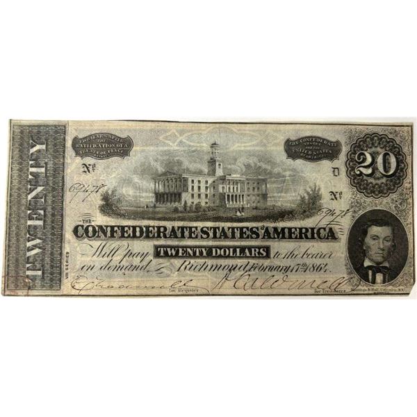 1864 Confederate States Of America $20 Richmond Note