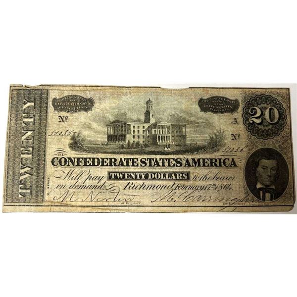 1864 Confederate States Of America $20 Richmond Note
