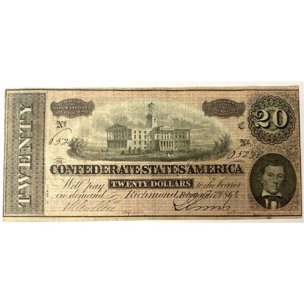 1864 Confederate States Of America $20 Richmond Note