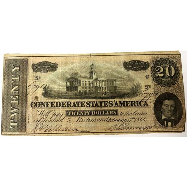 1864 Confederate States Of America $20 Richmond Note