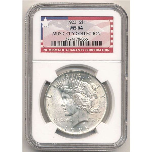 1923 Peace Silver Dollar Music City Collection NGC MS64