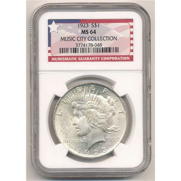 1923 Peace Silver Dollar Music City Collection NGC MS64