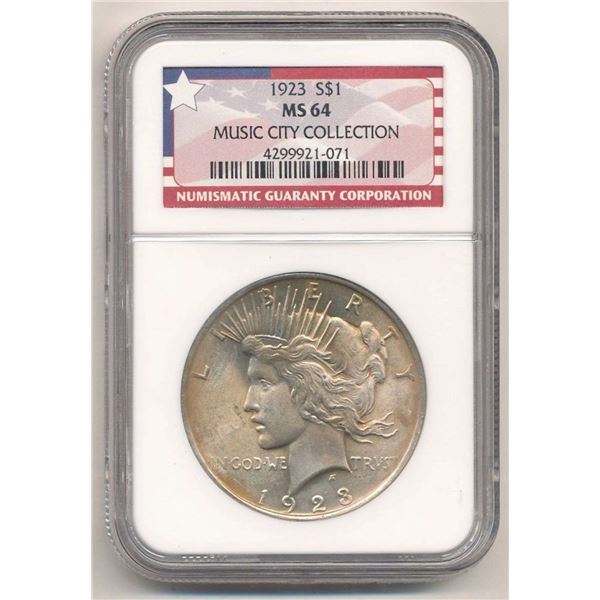 1923 Peace Silver Dollar Music City Collection NGC MS64