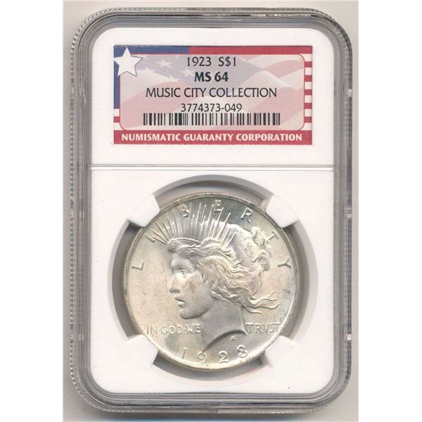1923 Peace Silver Dollar Music City Collection NGC MS64
