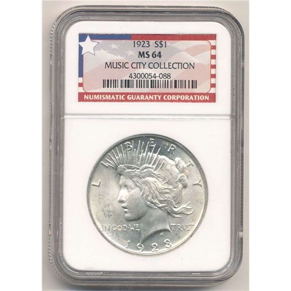 1923 Peace Silver Dollar Music City Collection NGC MS64