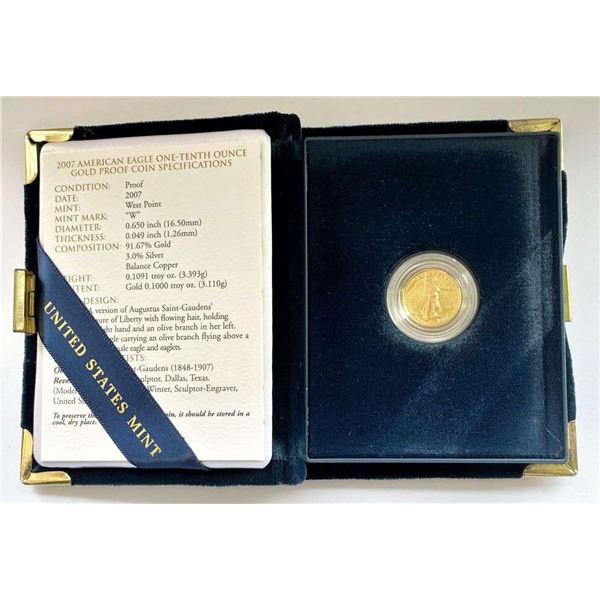 2007-W Proof American Gold Eagle 1/10th ozt $5 OGP