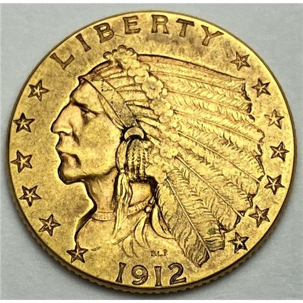 Last Minute! 1912 Gold $2.50 Indian Head AU