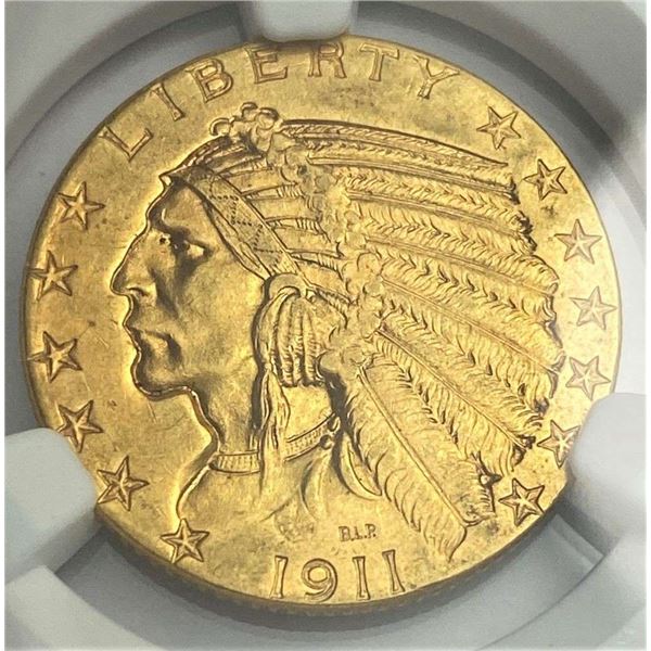 1911 Gold $5 Indian Head NGC MS63
