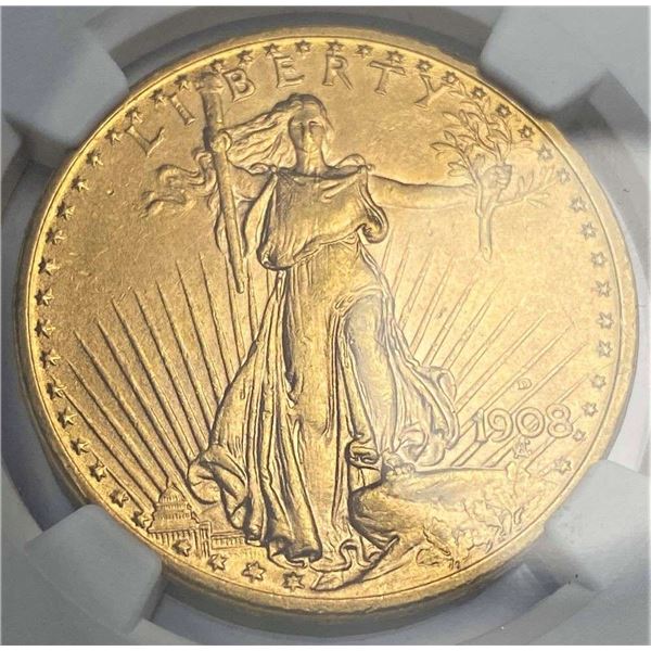1908-D Gold $20 Saint Gaudens NGC MS62