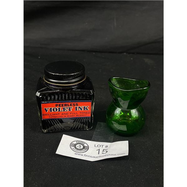 NOS Violet Ink (Full) & Vintage Dark Green Glass Eyebath