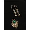 Image 1 : Nice Pair Of Triple Drop Sterlilng Earrings & Old Sterling Pendant (Green Stone)