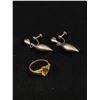 Image 1 : Nice Pair of Sterlilng Torpedo Earrings & 1930's Art Deco Gold Plated Ring