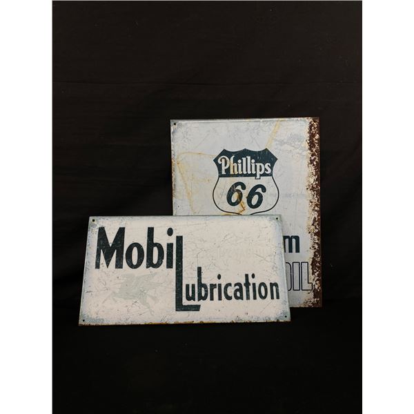 Phillips 66 & Mobil Lubrication Tin Signs. 12" x 16" & 8 1/2" x 16"