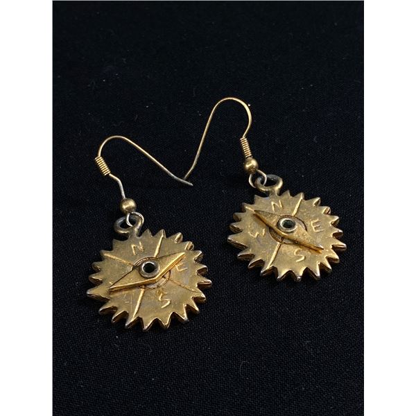 Vintage Unusual Compass Dangle Earrings (Rotating Needle)