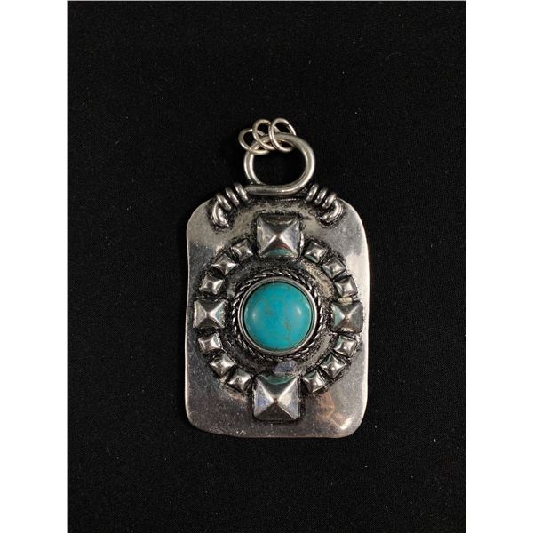 Large Heavy Silver w/ Turquoise Pendant