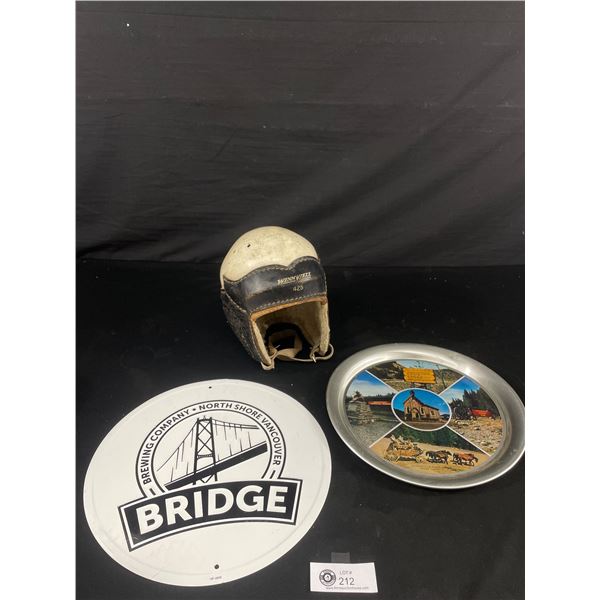 Vintage Tin Platter - Barkerville BC & Bridge Brewing Co. Vancouver BC Sign