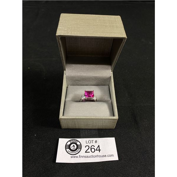 Pink & White Stone Ring Marked 925 & MJI