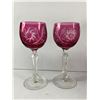 Image 2 : 7 Vintage Cranberry Colour Pinwheel Design Glasses