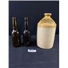 Image 1 : H&S Jacobs Celebrated Oil Stoneware Jug Stamped 1909 on Bottom and Two Vintage Brewery Bottles Victo