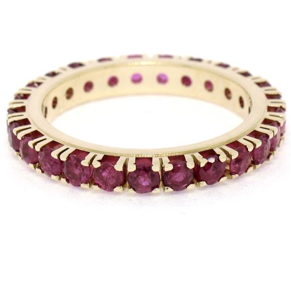 14K Yellow Gold 2.75 ctw 25 Prong Set Blood Red Ruby Eternity Band Ring Size 6