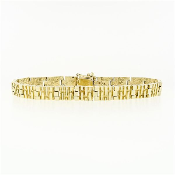 Men's 14K Solid Yellow Gold 8" Fancy Nugget Textured Boxy Link Chain Bracelet