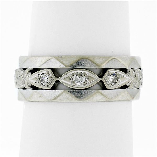 Antique 14k White Gold 0.20 ctw Diamond 7mm Eternity Band Ring