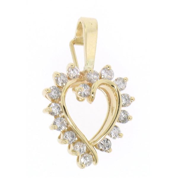 14K Solid Yellow Gold 1.0 CTW 16 Round Diamond Heart Enhancer Pendant Charm