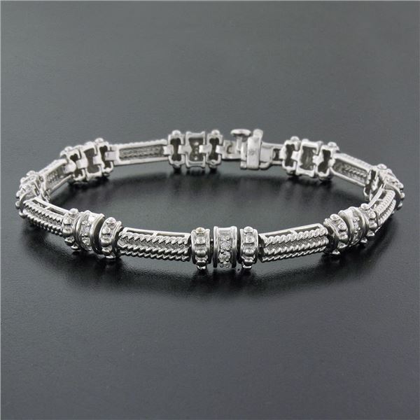 Fancy 14K White Gold 0.72 ctw Diamond Section & Triple Twisted Wire Link Bracele