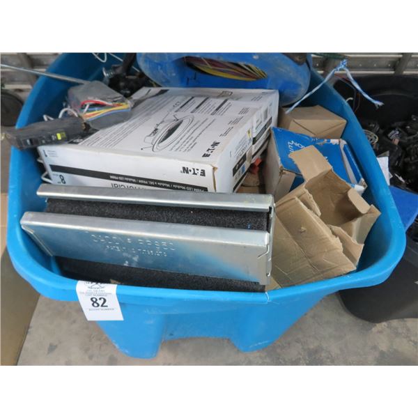 Large Bin w/Fish Tape and Ballas Electrical Supplies