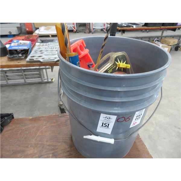 Bucket w/Trimmer Line, Large Drill Bits, Jig Line Hammer