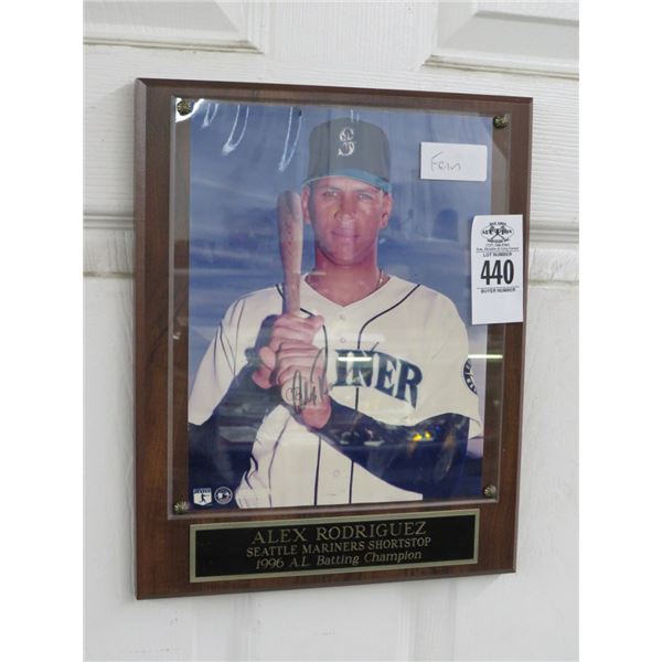 Alex Rodriguez Autographed Photo On Plaque