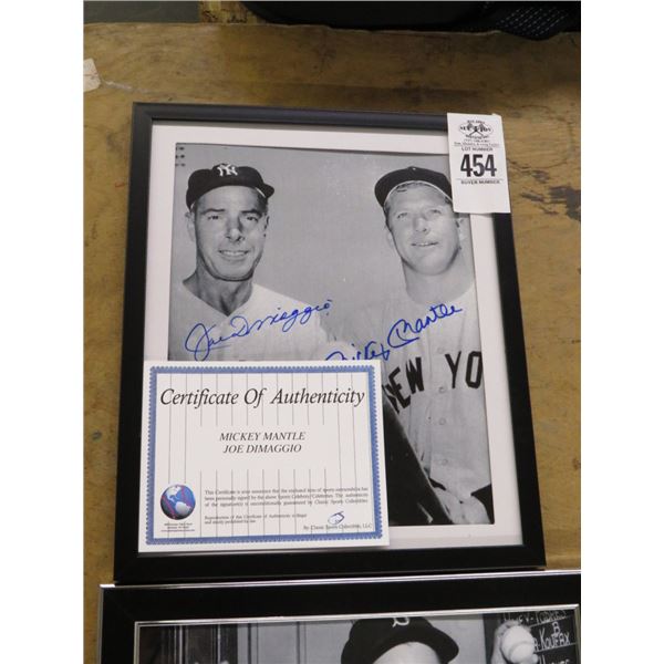 Autographed Framed Baseball Photo  Dimaggio, Mantle,