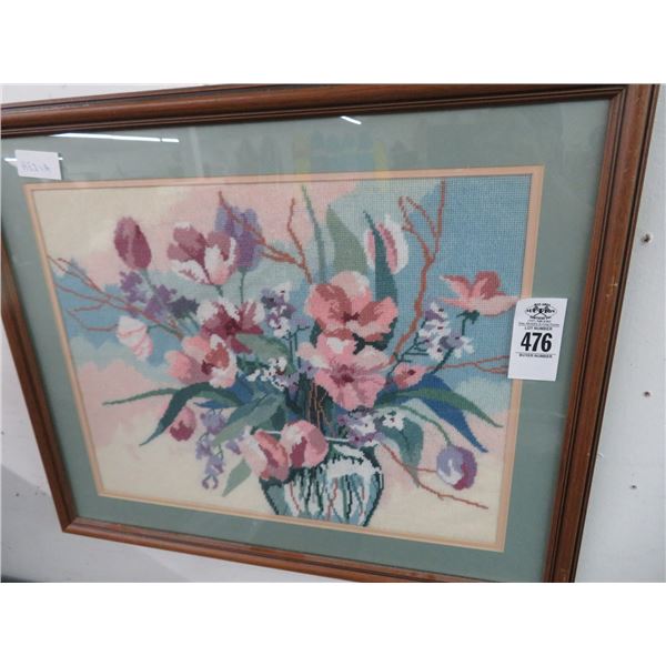 Needlepoint Floral Framed Art - 18 x 20