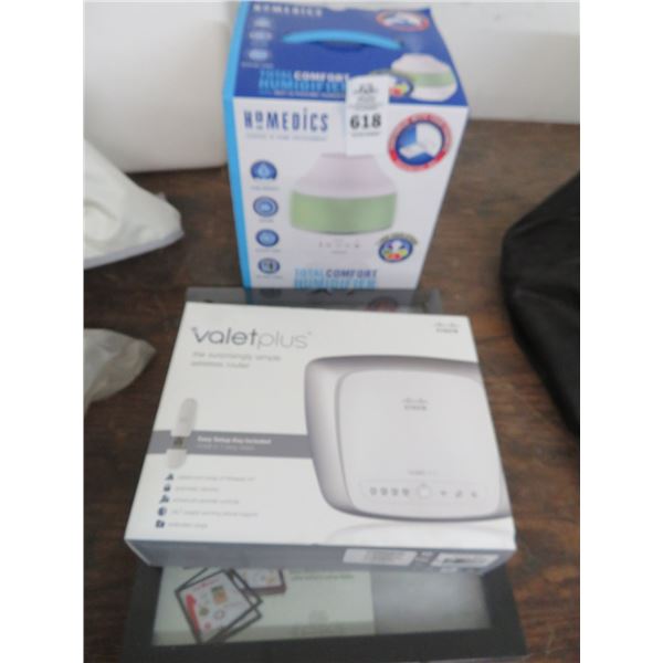 Valet, Wireless Router, Display Case and Homedics Humidifier