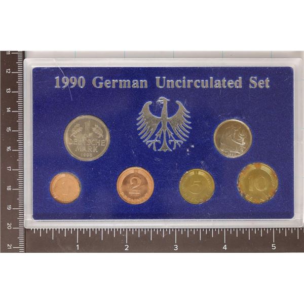 1990 GERMAN 6 COIN UNC SET IN HARD PLASTIC CASE