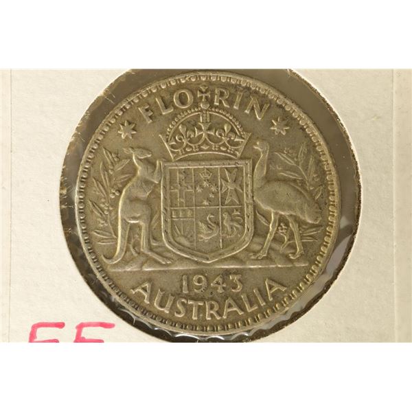 1943 AUSTRALIA SILVER 1 FLORIN .3342 OZ. ASW