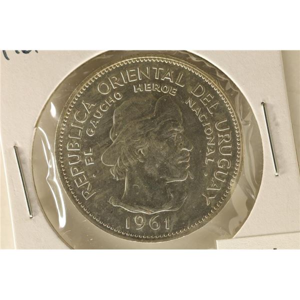 1961 URUGUAY SILVER 10 PESO UNC .3617 OZ. ASW