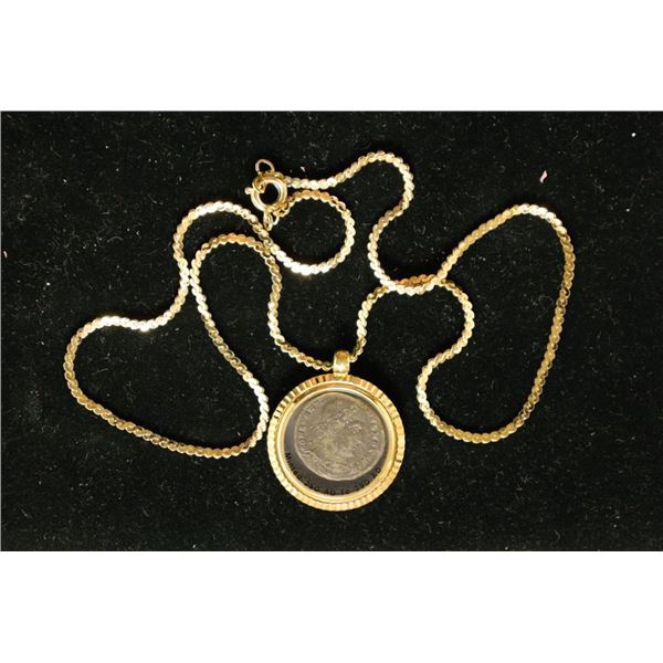 250-390 A.D. ANCIENT COIN IN GOLD FILLED NECKLACE