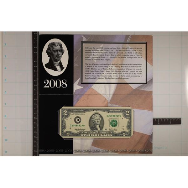 2008 CLEVELAND $2 SINGLE NOTE 2003-A CRISP UNC