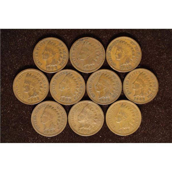 10 INDIAN HEAD CENTS: 1900-1907