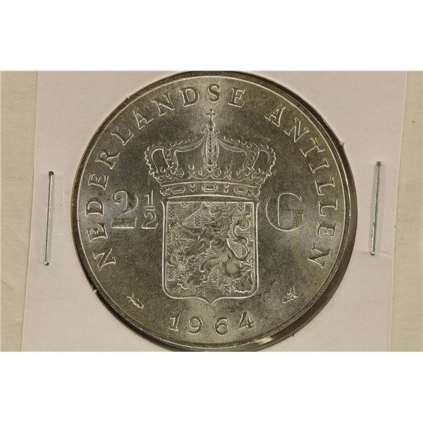 1964 NEDERLANDS-ANTILLEN SILVER 2 1/2 GULDEN