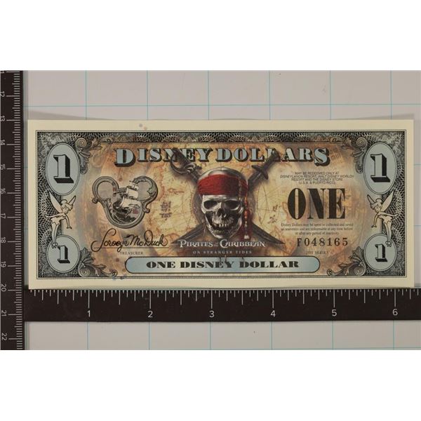 2011 DISNEY $1 CRISP UNC BILL  PIRATES OF THE