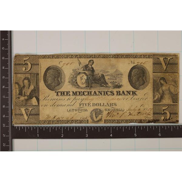 1850 MECHANICS BANK OF AUGUSTA GEORGIA $5