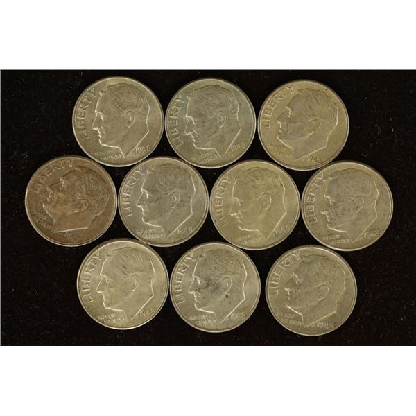 10 SILVER ROOSEVELT DIMES: ALL 1948'S