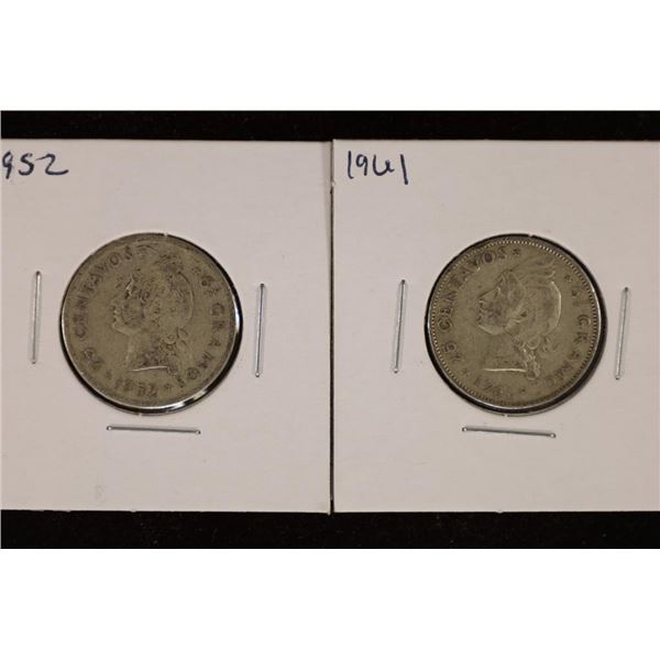 1952 & 1961 DOMINICAN REPUBLIC SILVER 25 CENTAVO