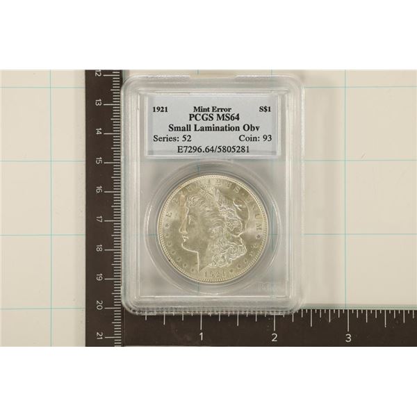 MINT ERROR 1921 MORGAN SILVER DOLLAR PCGS MS64