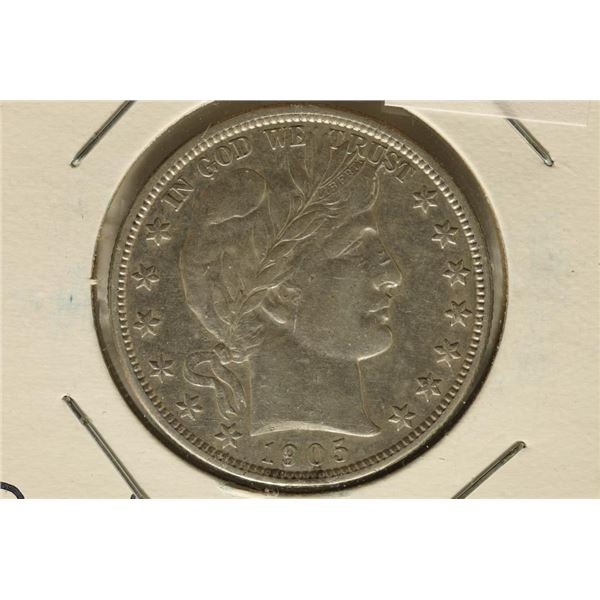 1905-S BARBER HALF DOLLAR (AU) WATCH FOR OUR NEXT