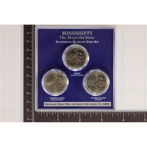 2002 MISSISSIPPI P/D/S US QUARTER SET 1ST DAY OF