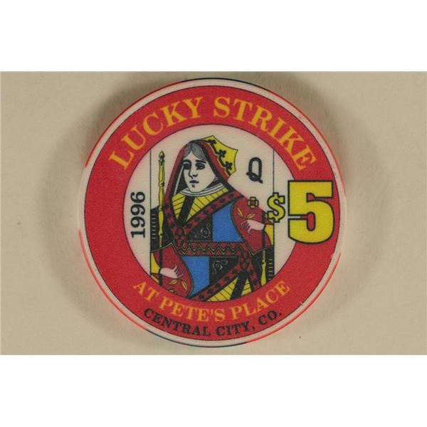 1996 $5 PETES PLACE LUCKY STRIKE CASINO CHIP